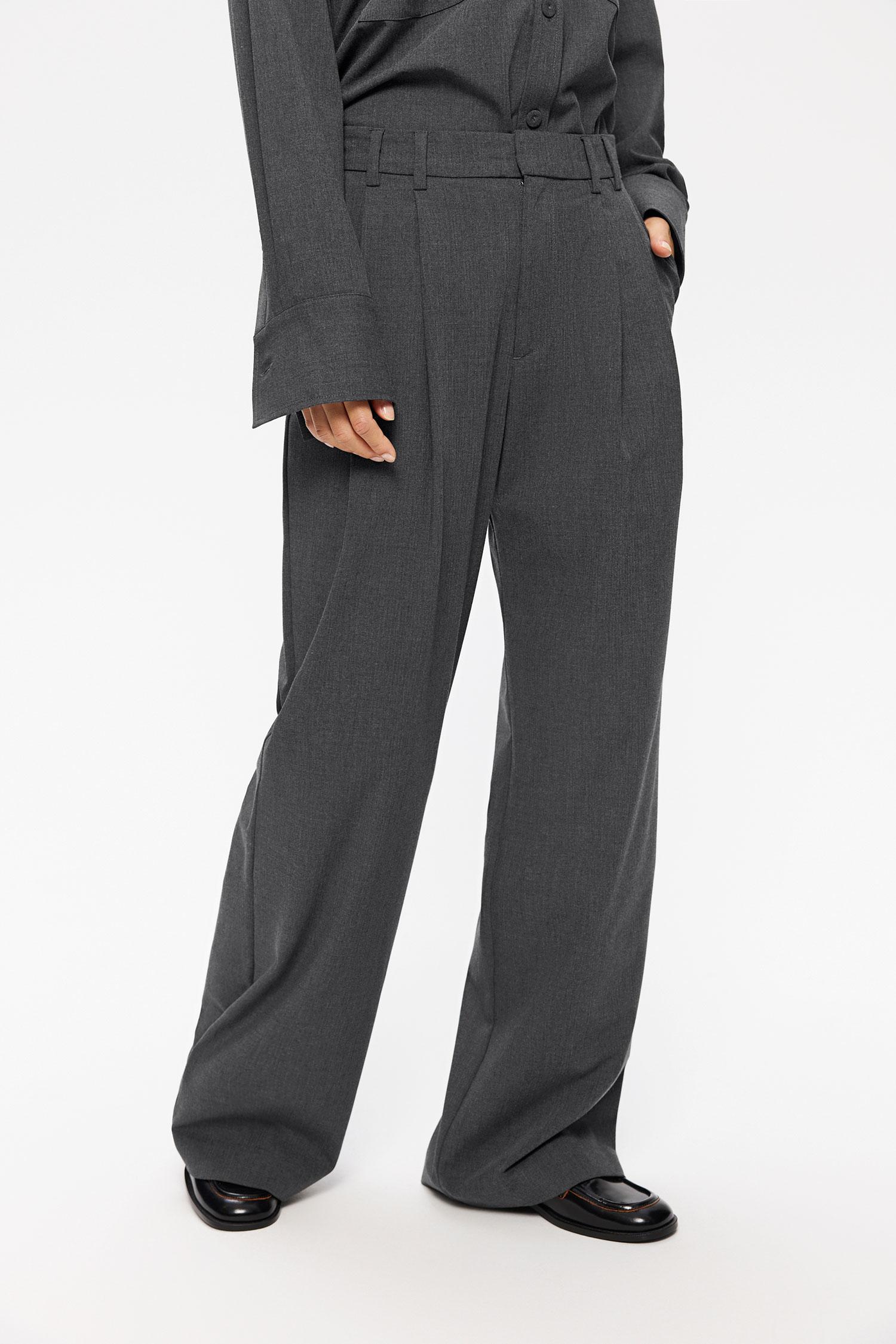 Elvine Dilay Mid Grey Melange Damen Bundfaltenhose Wide Leg grau